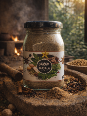 Spices on a traditional chakki Garam Masala